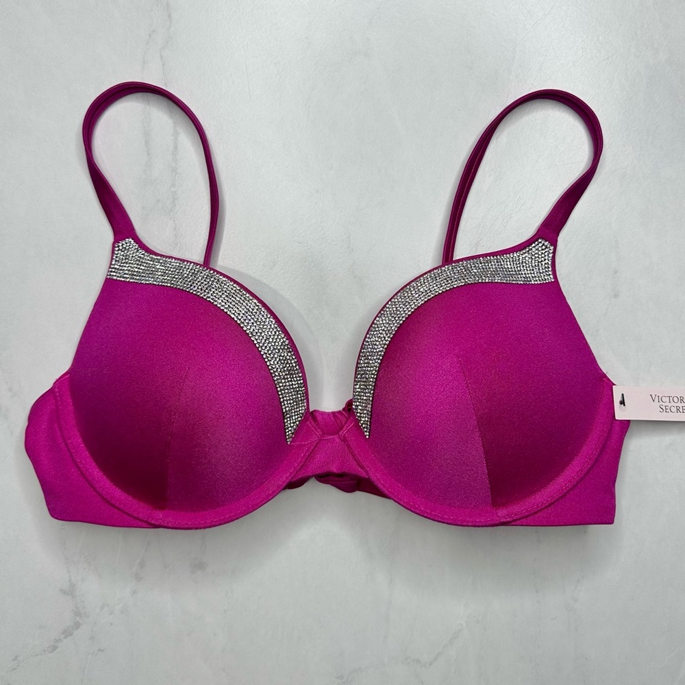 VS Very Sexy Shine Trim Push-Up Bikini Top Pink 32C - Picture 4 of 10